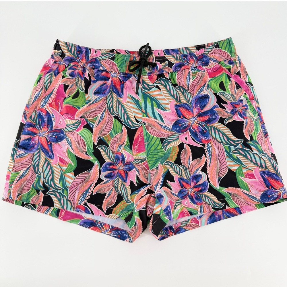FOREVER 21 MEN Tropical Floral Swim Trunks Size Medium Drawstring Mesh Lined